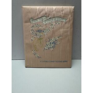 Vtg 50'S CATHOLIC BABY RECORD  BOOK  8X10 Lovely Graphics NEVER USED Satin Cover